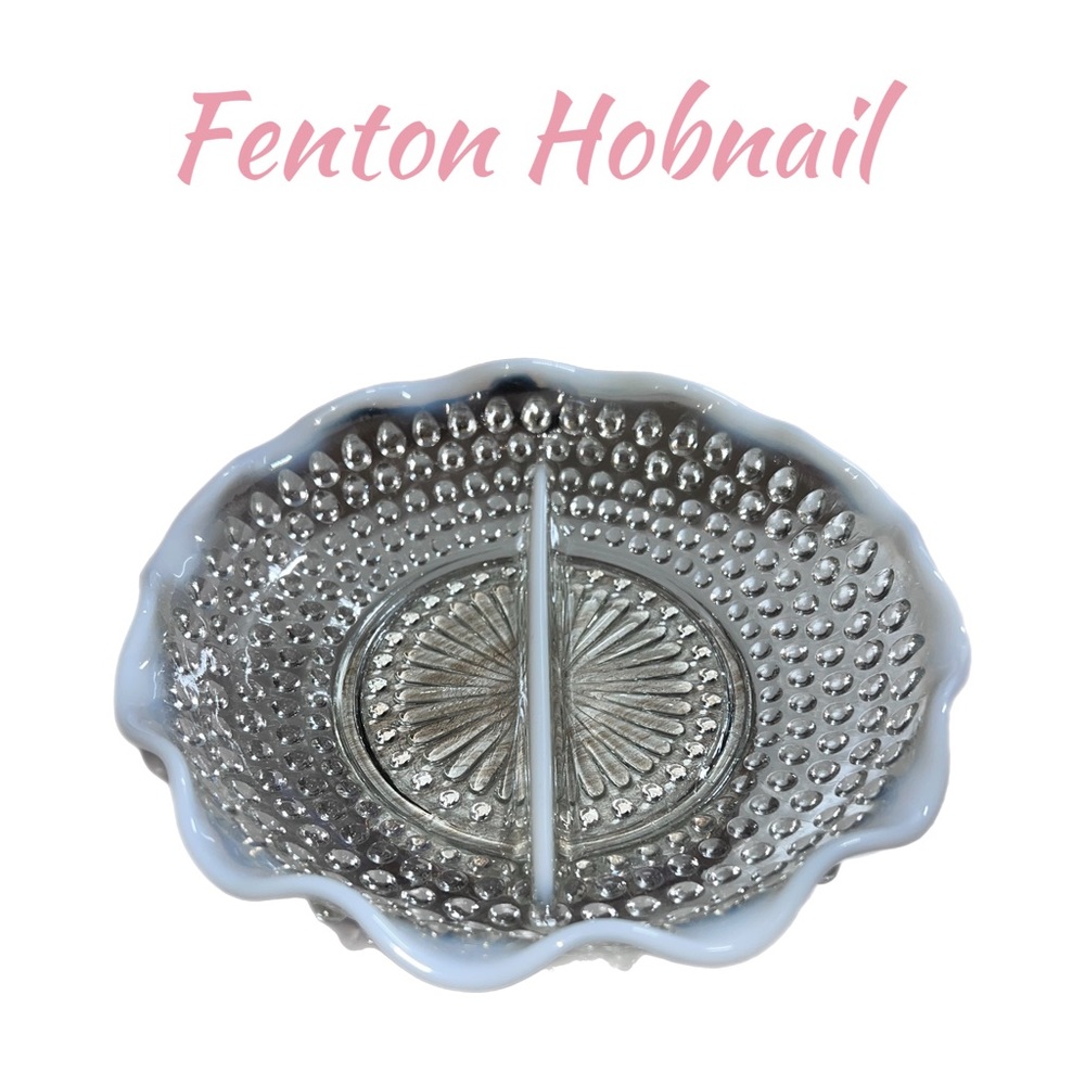 Fenton Hobnail Opalescent Divided Glass Dish